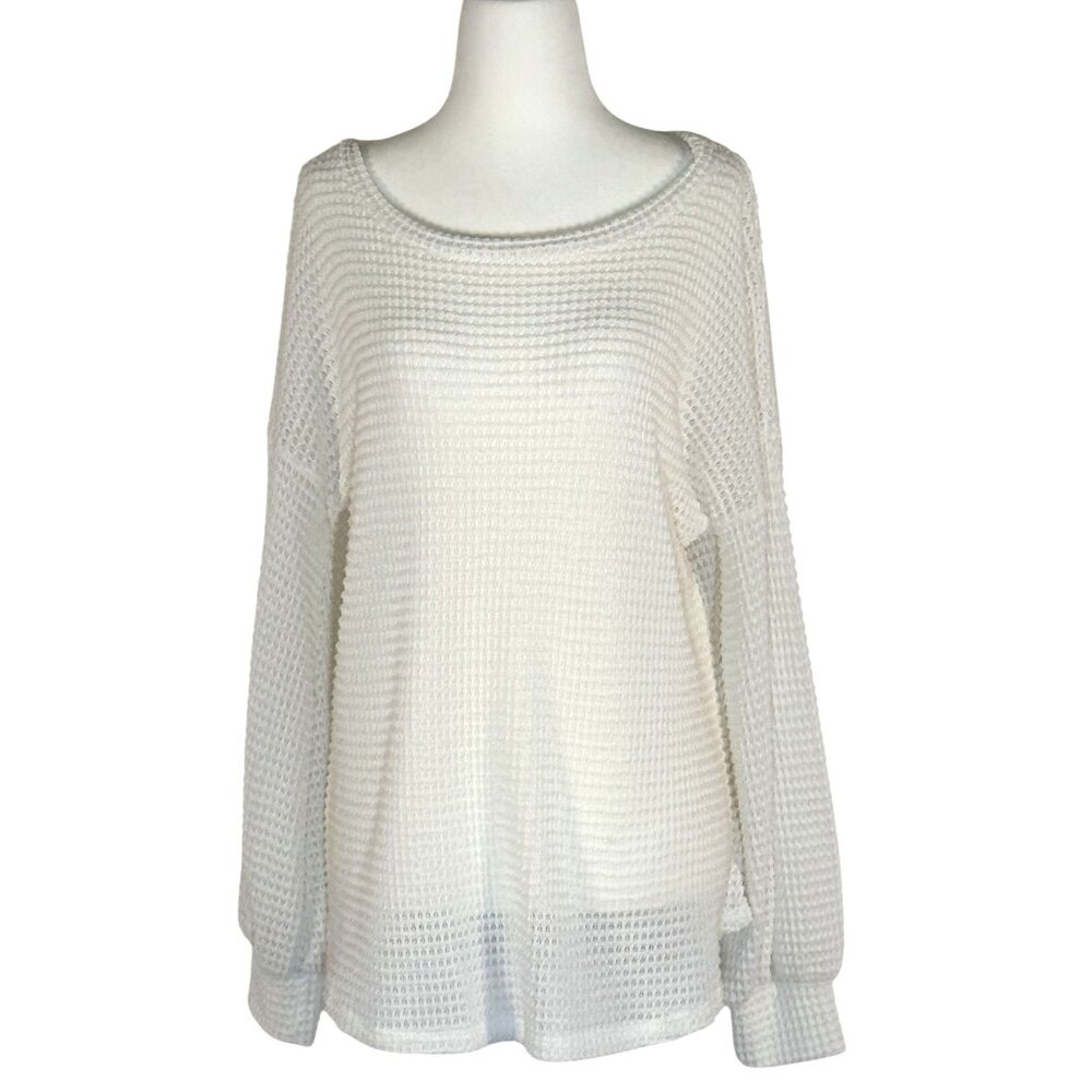 BIBI Size Small Womens Cream Waffle Knit Sweater Cozy Poly-Spandex Blend